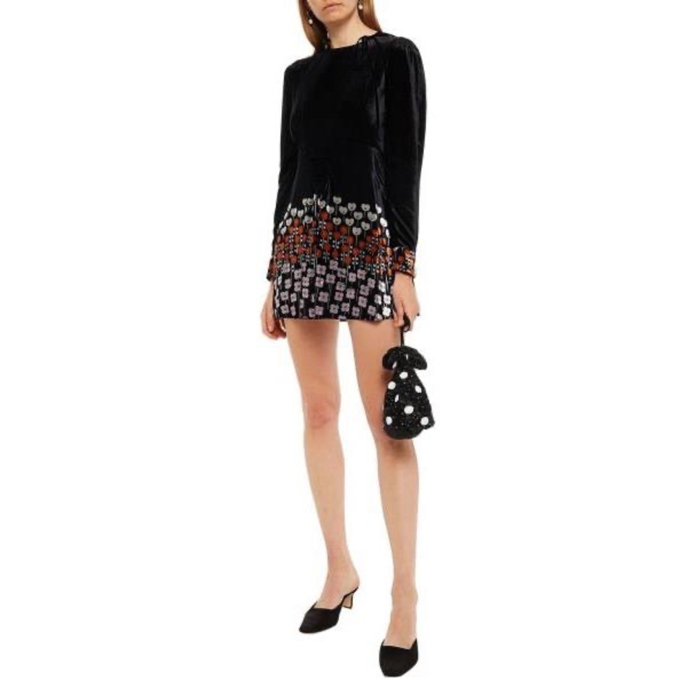 VALENTINO Velvet Camicia Floral Satin Tunic In Nero/multicolor
